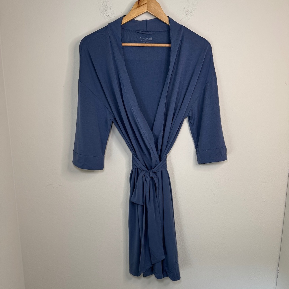 SleepCoCo Robe Women's XS Blue Modal Kimono Sleepwear Tie Front Lounge